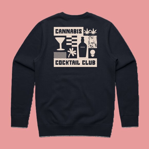 Cannabis Cocktail Club Navy Blue Crewneck Sweatshirt Size Large NEW - Picture 1 of 4